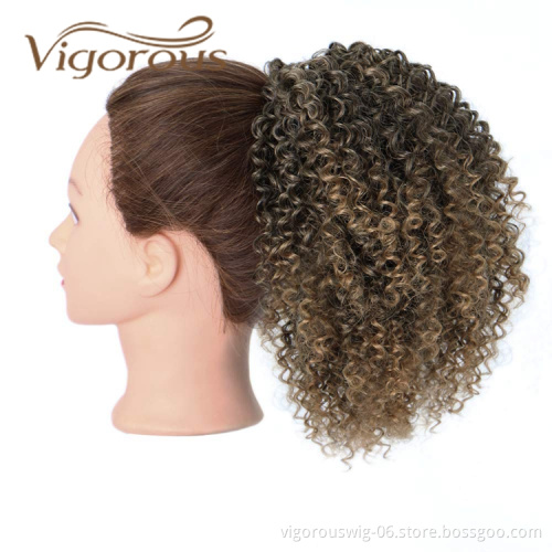 Vigorous Wholesale Ombre Blonde Heat Resistant Fiber Kinky Curly For Asian Women Drawstring Synthetic Ponytail Hair Extension